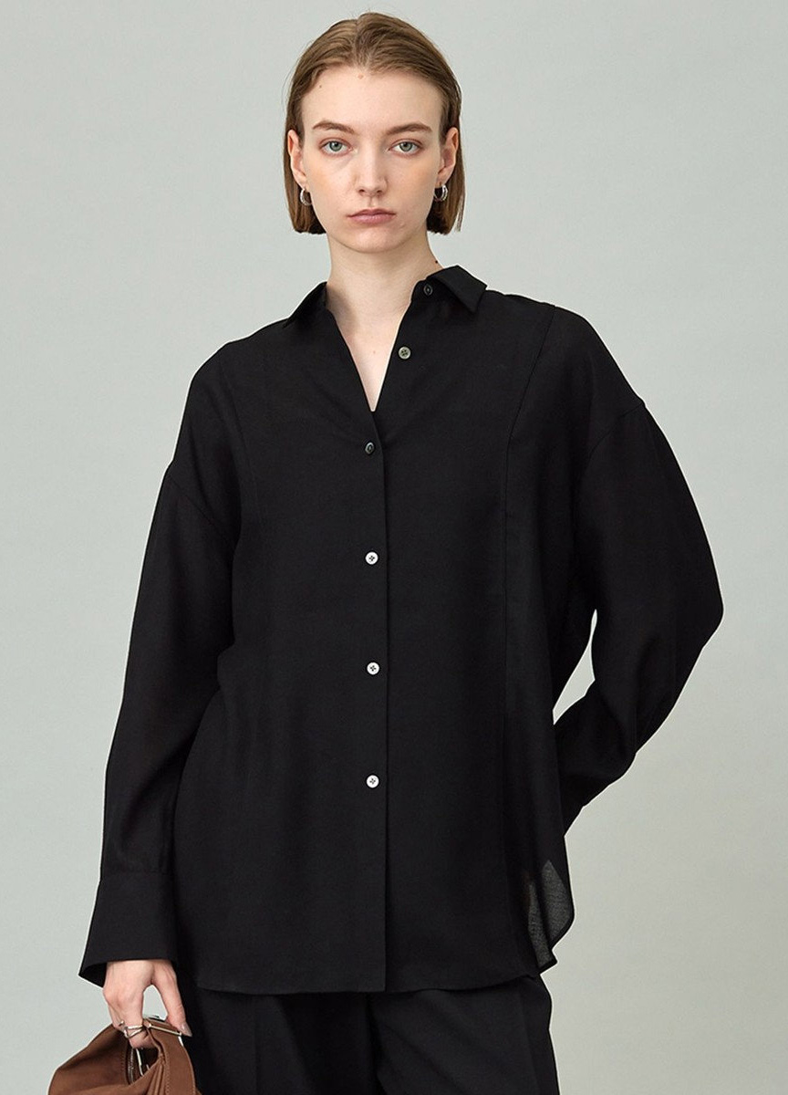 拚紗公主線剪接長袖襯衫